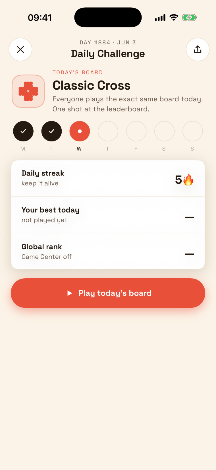 SoloTest günlük meydan okuma ekranı